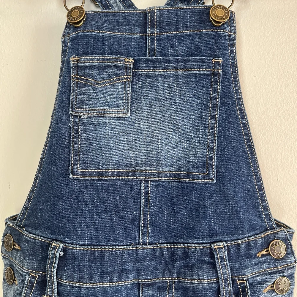 Justice Girls Overall Jumper Denim Blue Size 10 Slim Skinny Stretch Fringe Hem